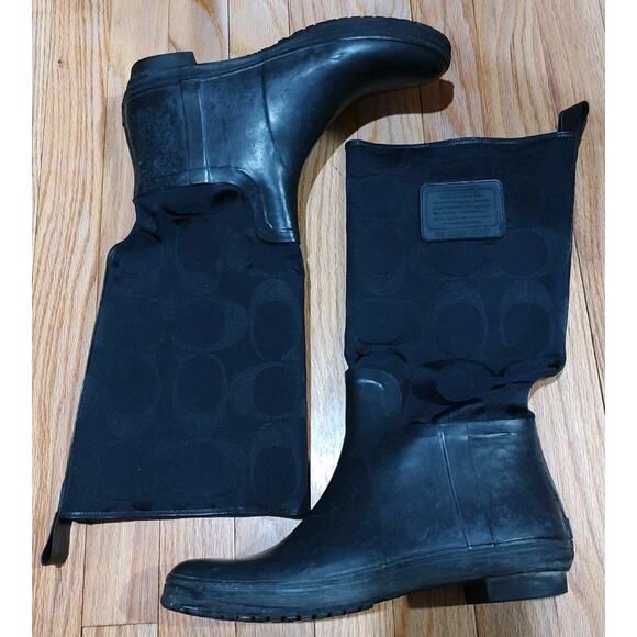 Women’s Coach Black Rain Boots Size 10 - Picture 1 of 7